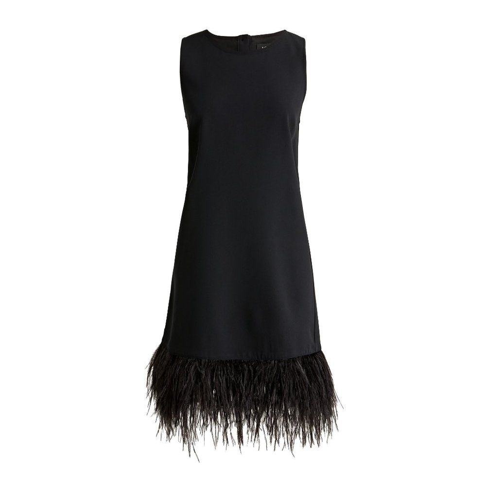 NWT Womens Size XS J. Crew Collection Black Crepe Feather-Trim Shift Mini Dress
